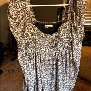 Abercrombie & Fitch Floral Smocked Bodice Mini Dress - Brown & Cream